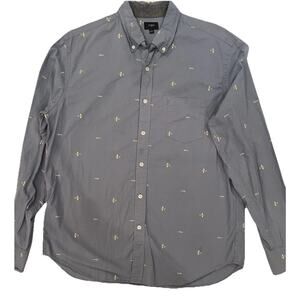 J.CREW Button Down Blue Air Plane Print Long Sleeve Men's Shirt Size L